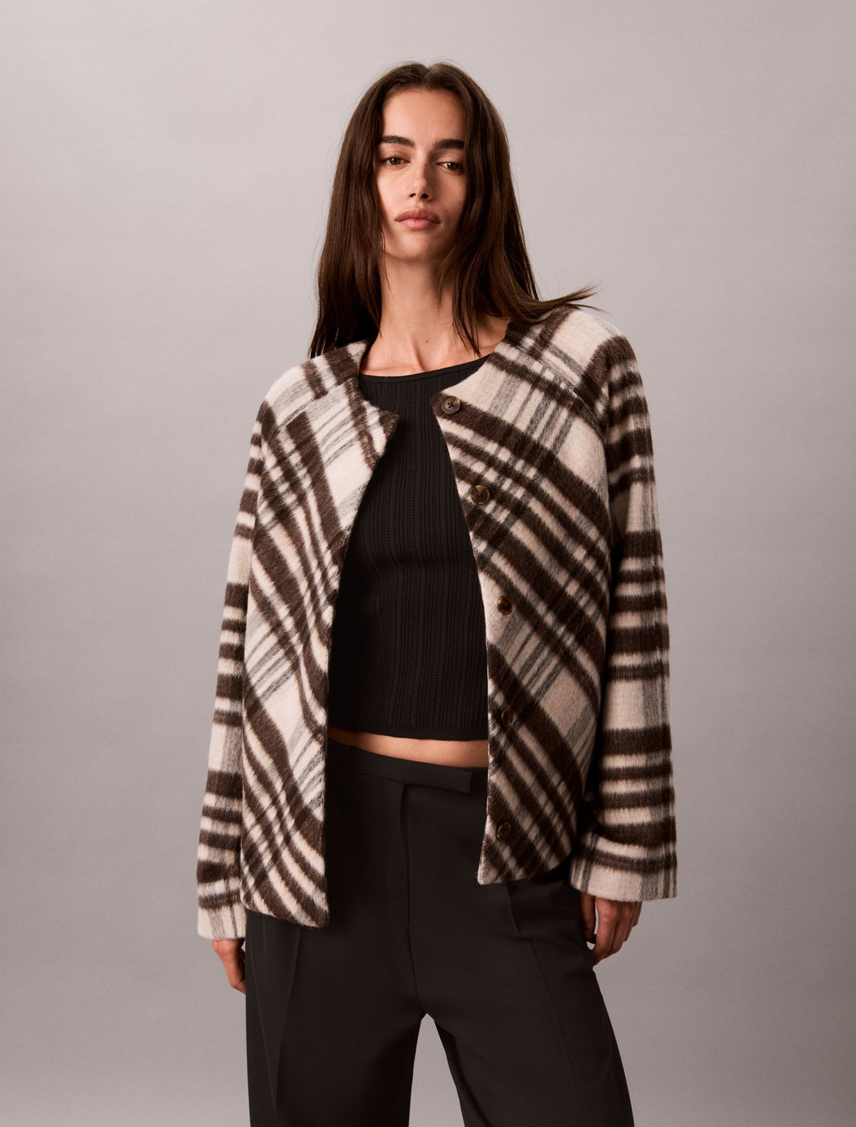 Mohair Plaid Cardigan Jacket - Calvin Klein Women