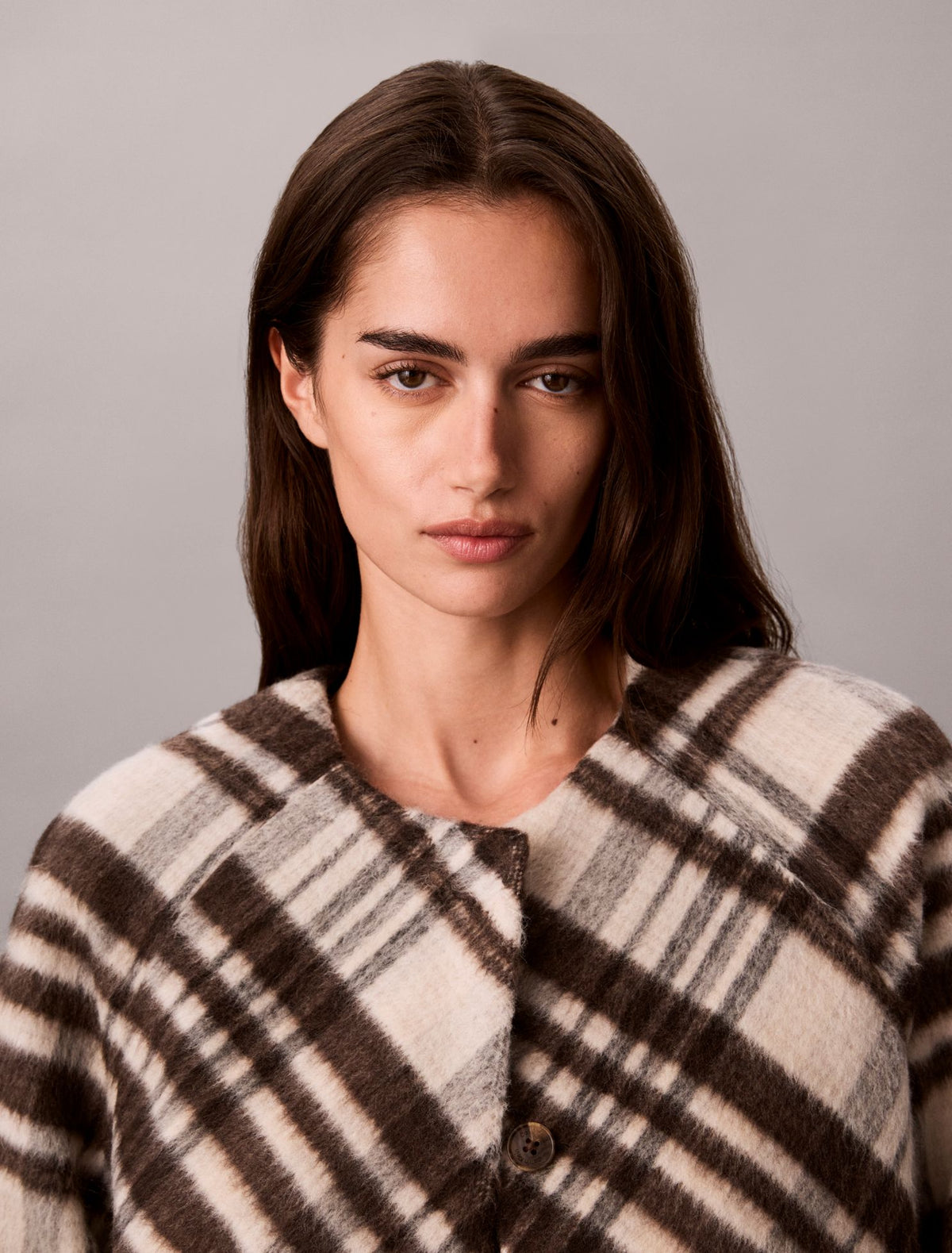 Mohair Plaid Cardigan Jacket - Calvin Klein Women