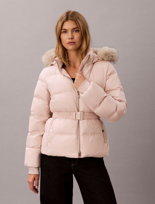 Matte Belted Short Puffer Jacket - Calvin Klein Women