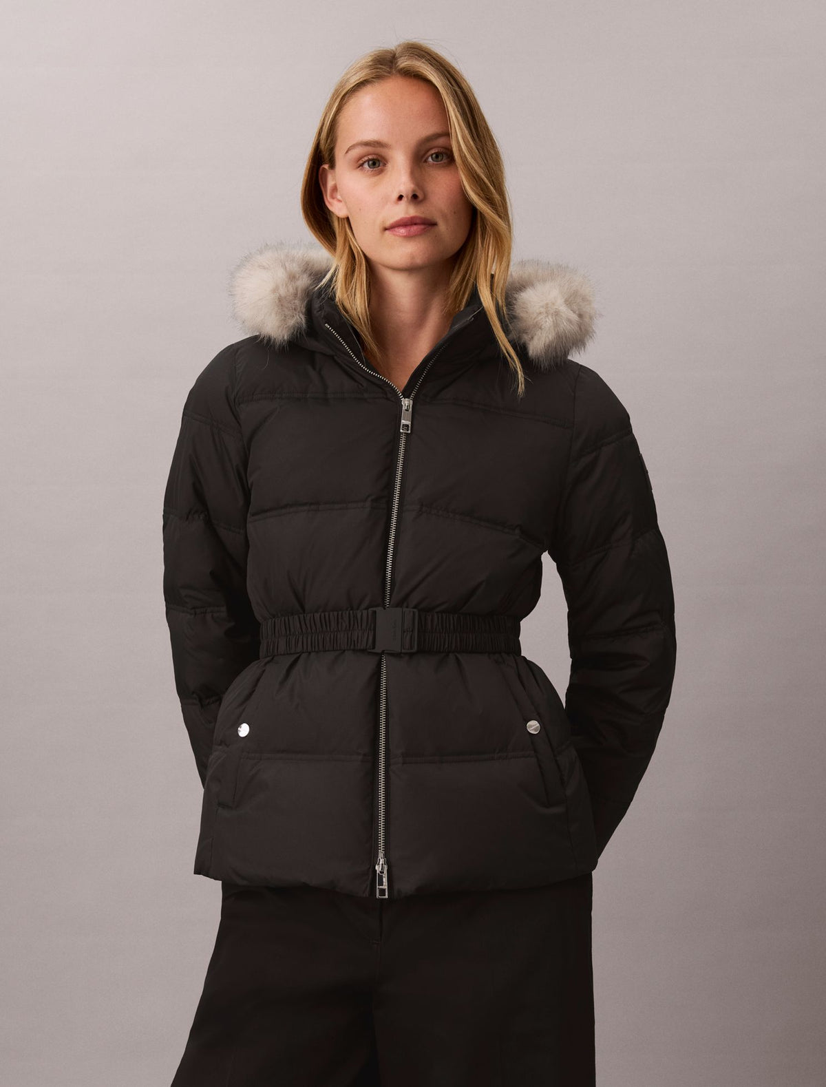 Matte Belted Short Puffer Jacket - Calvin Klein Women
