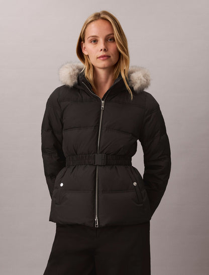 Matte Belted Short Puffer Jacket - Calvin Klein Women