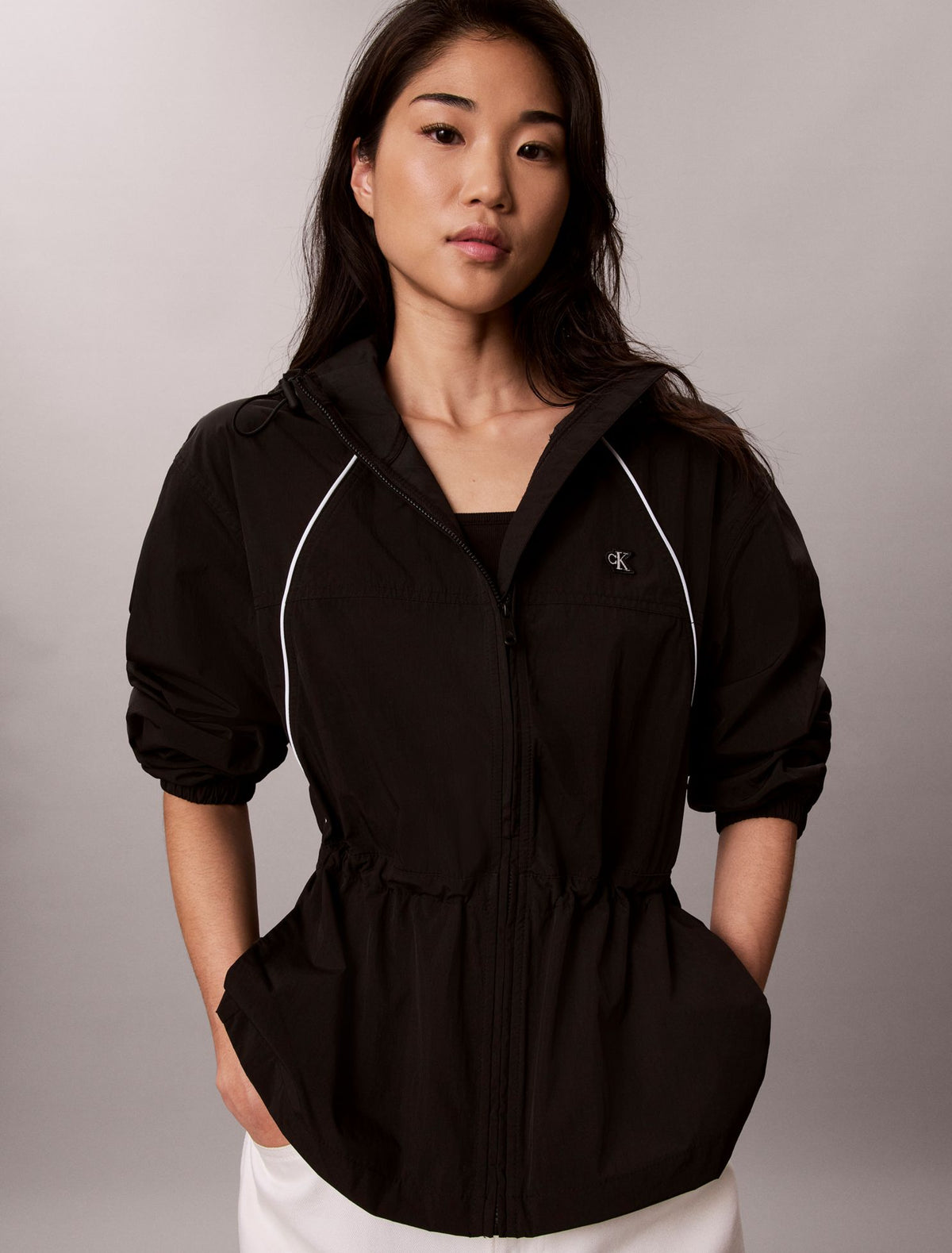 Lightweight Cinch Waist Windbreaker Jacket - Calvin Klein Women