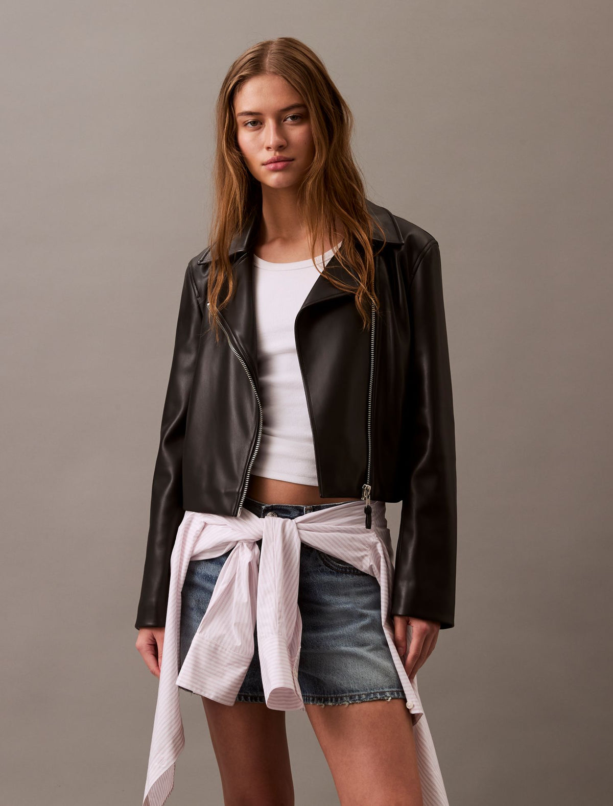 Faux Leather Moto Jacket - Calvin Klein Women