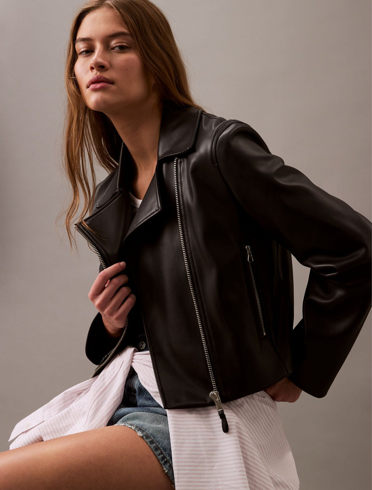 Faux Leather Moto Jacket - Calvin Klein Women