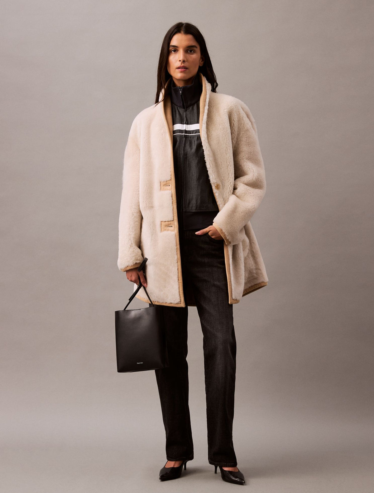 Reversible Shearling Coat - Calvin Klein Women