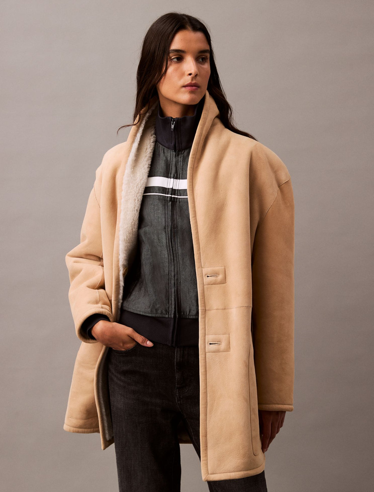 Reversible Shearling Coat - Calvin Klein Women