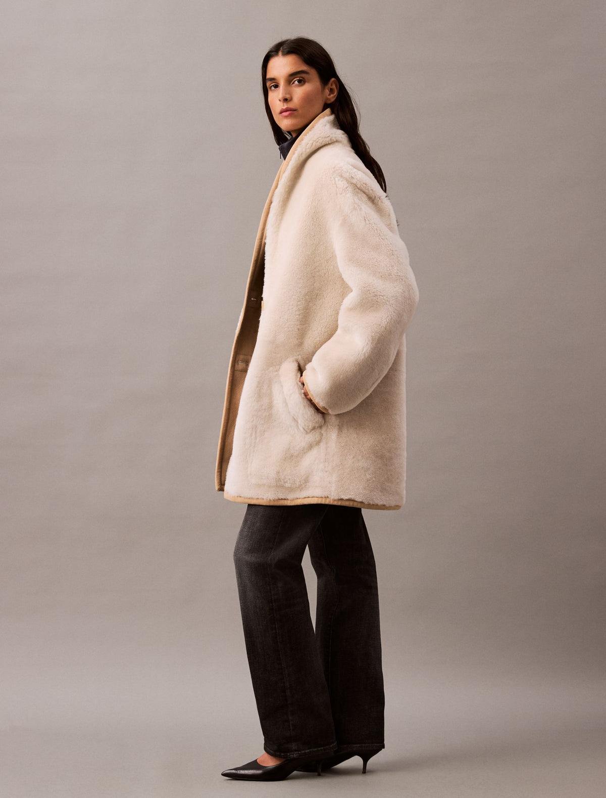 Reversible Shearling Coat - Calvin Klein Women