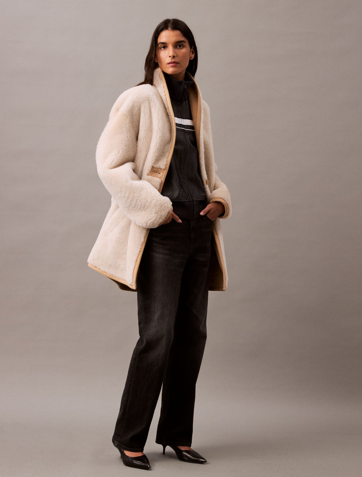 Reversible Shearling Coat - Calvin Klein Women