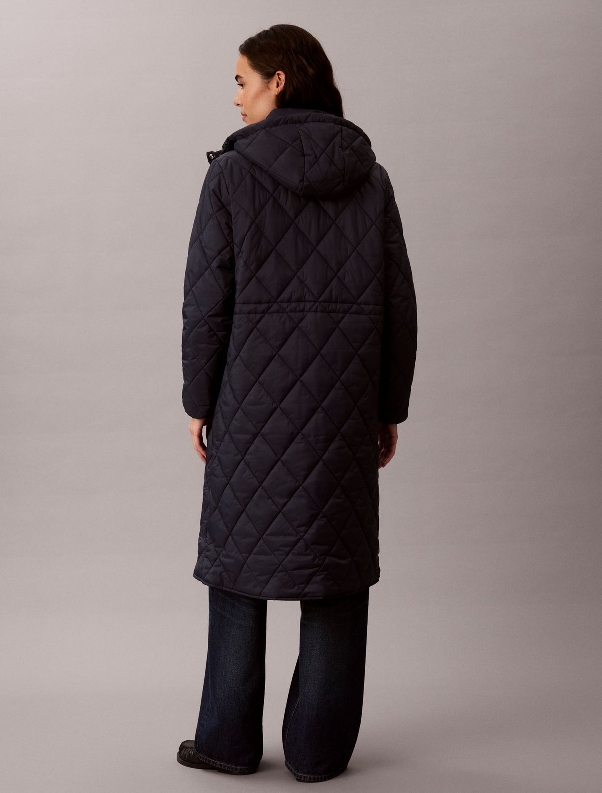 Quilted Hooded Long Liner Coat - Calvin Klein Women