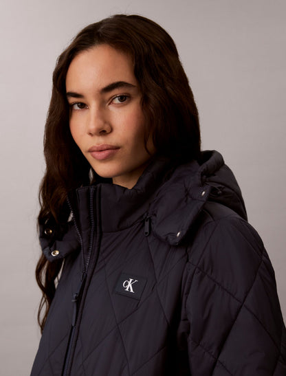 Quilted Hooded Long Liner Coat - Calvin Klein Women