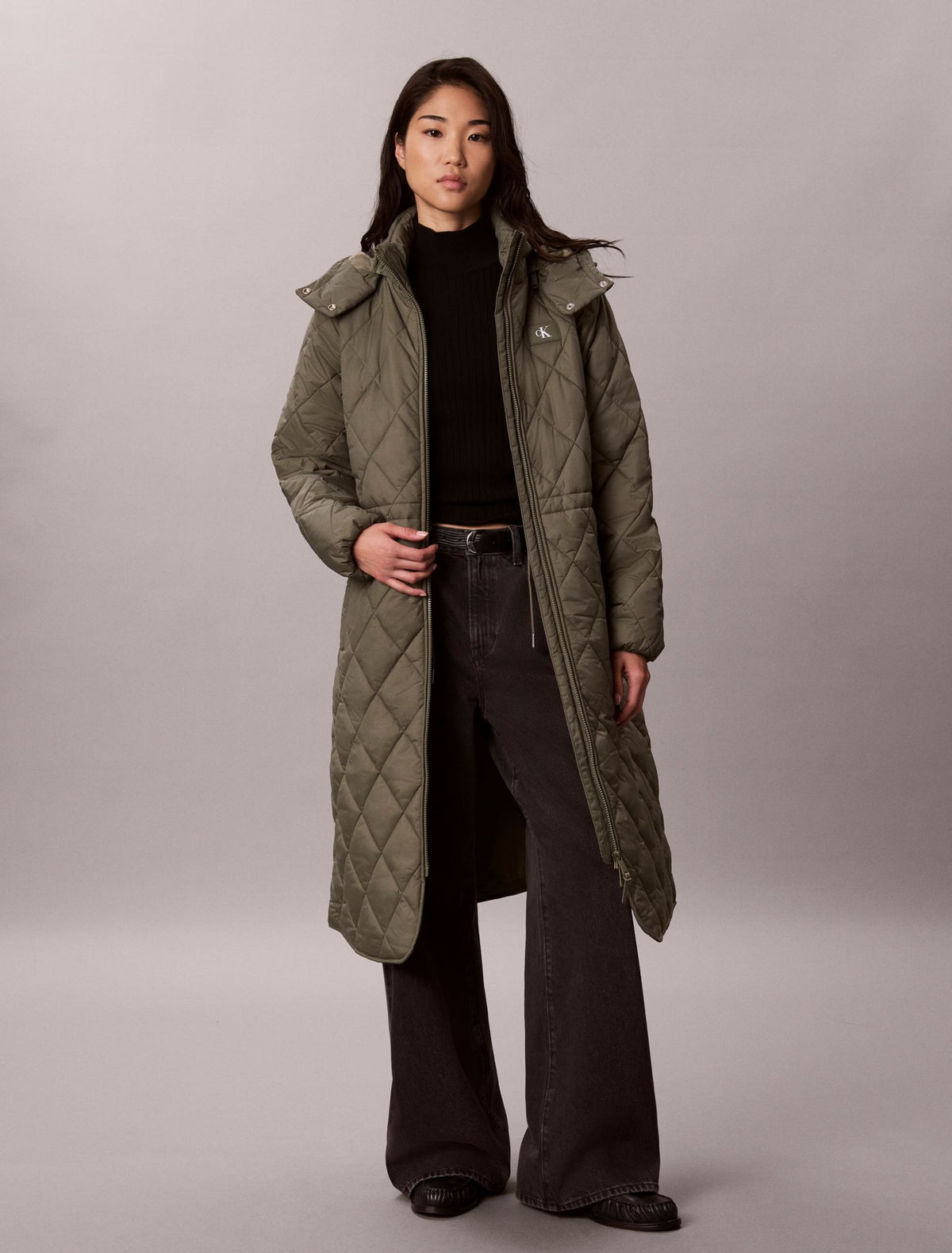 Quilted Hooded Long Liner Coat - Calvin Klein Women