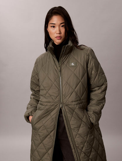 Quilted Hooded Long Liner Coat - Calvin Klein Women