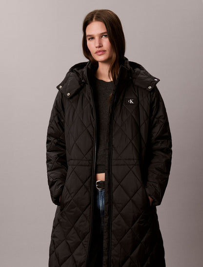 Quilted Hooded Long Liner Coat - Calvin Klein Women