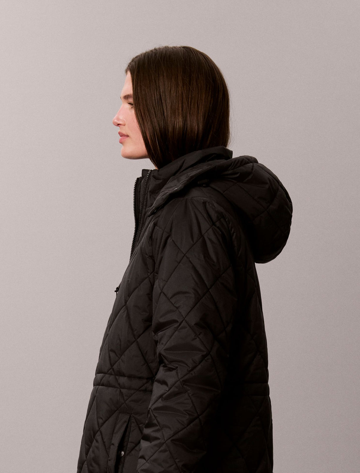 Quilted Hooded Long Liner Coat - Calvin Klein Women