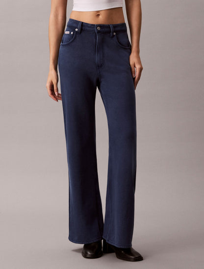Denim Wash French Terry Wide Leg Pants - Calvin Klein Women