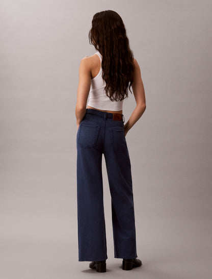 Denim Wash French Terry Wide Leg Pants - Calvin Klein Women