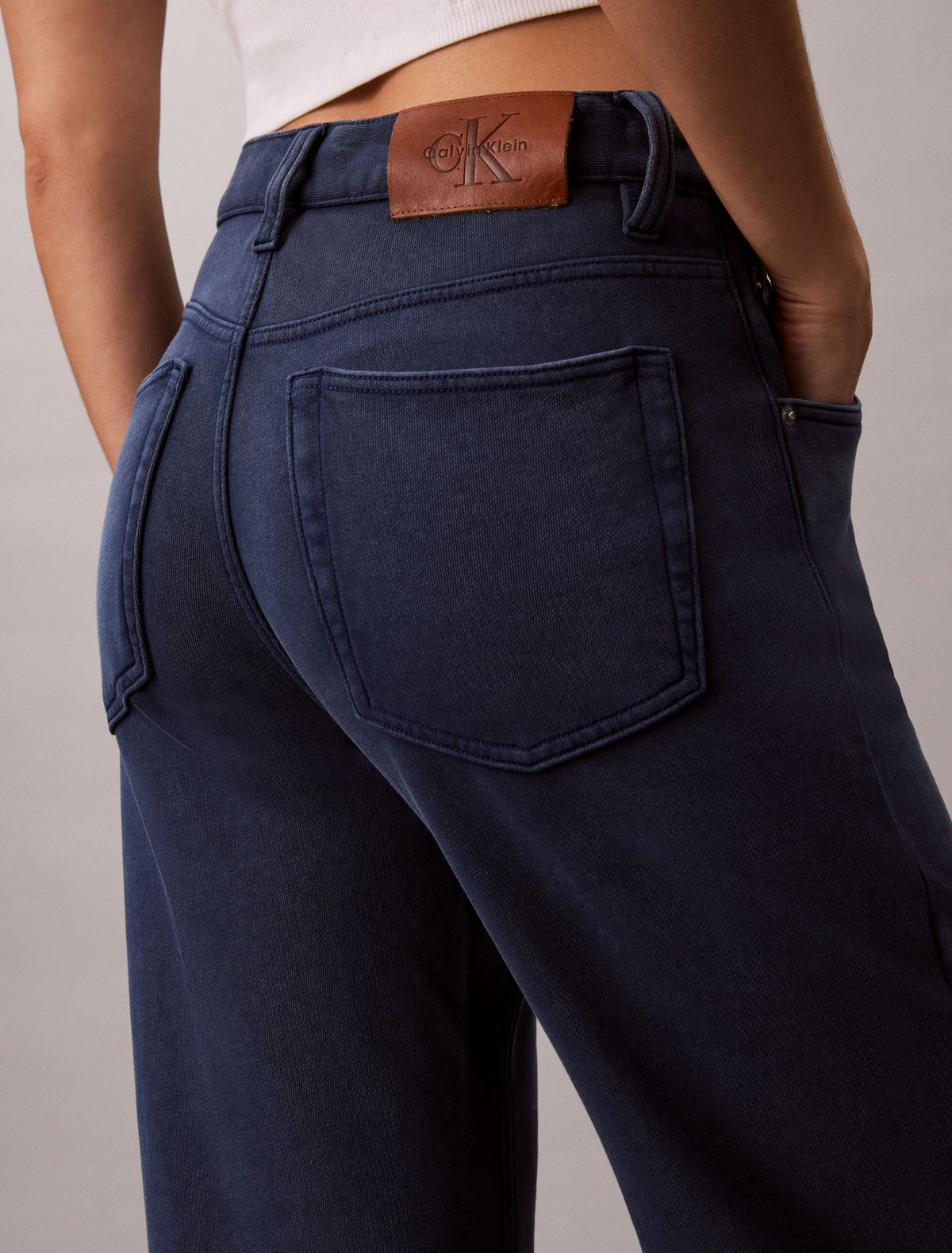 Denim Wash French Terry Wide Leg Pants - Calvin Klein Women