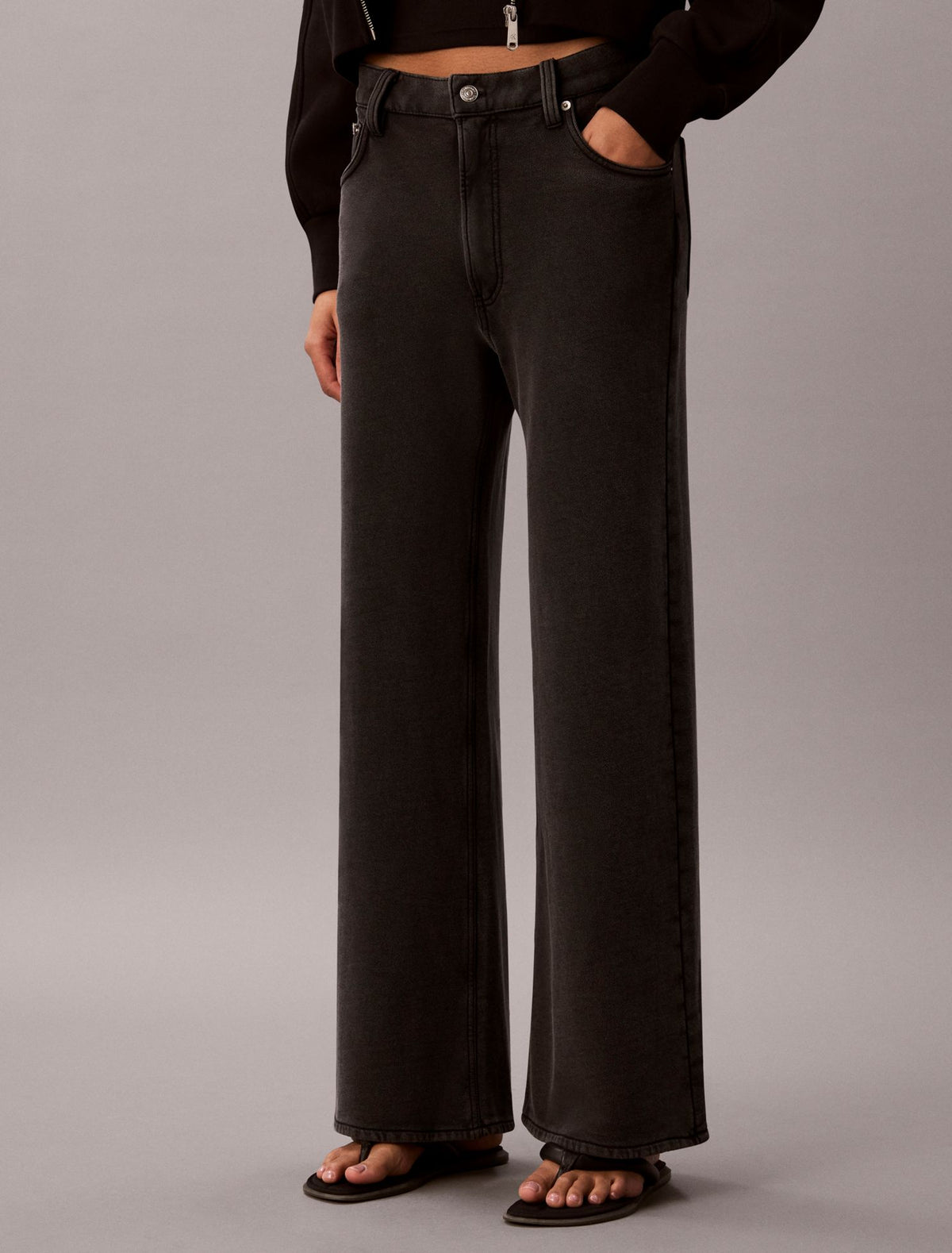 Denim Wash French Terry Wide Leg Pants - Calvin Klein Women
