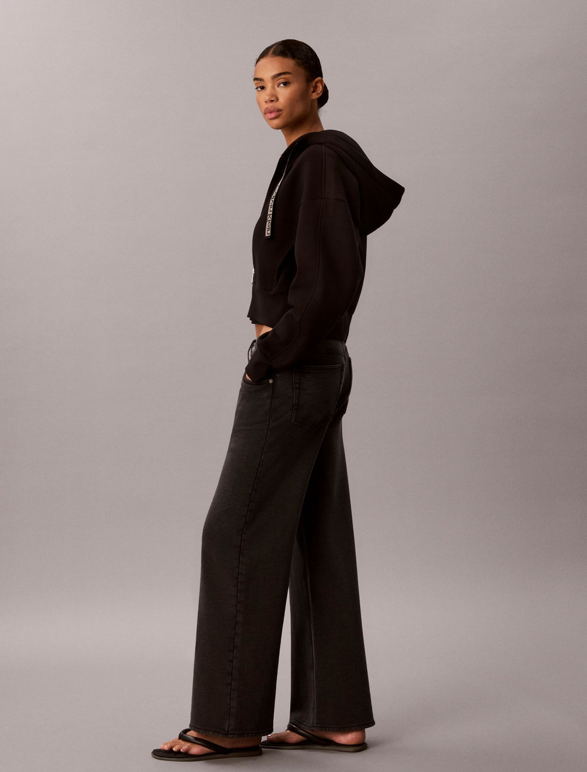 Denim Wash French Terry Wide Leg Pants - Calvin Klein Women