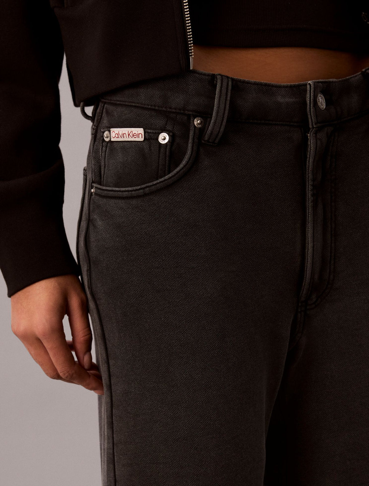 Denim Wash French Terry Wide Leg Pants - Calvin Klein Women