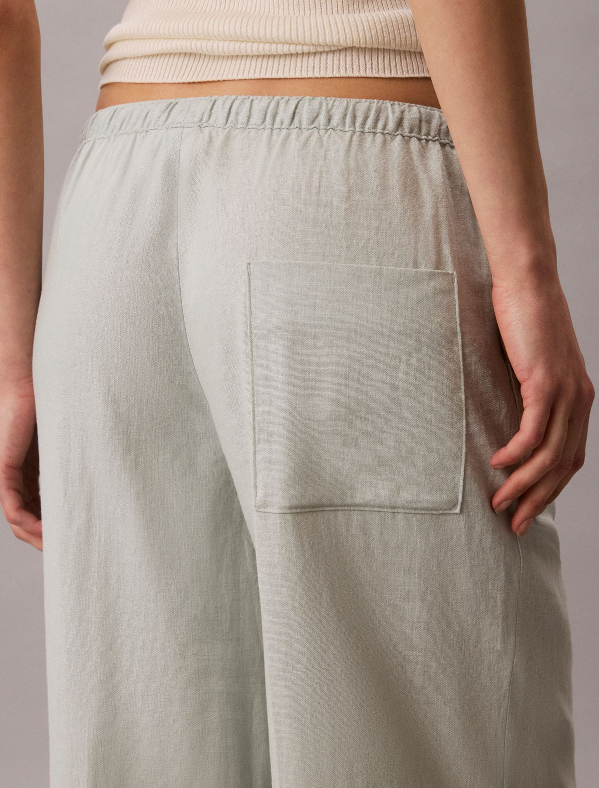 Linen Blend Drawstring Wide Leg Pants - Calvin Klein Women