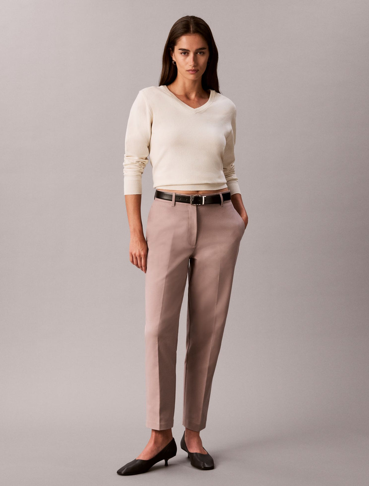Cotton Stretch Straight Fit Chino Pants - Calvin Klein Women