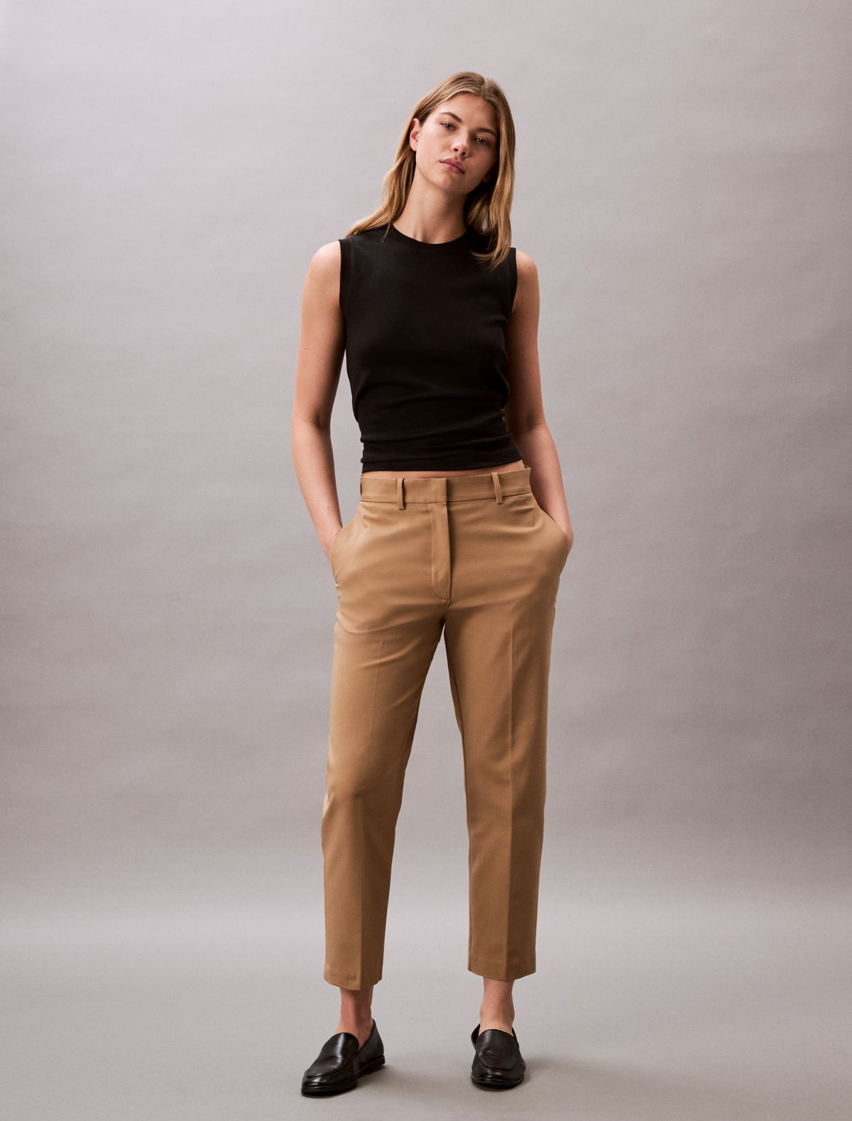 Cotton Stretch Straight Fit Chino Pants - Calvin Klein Women