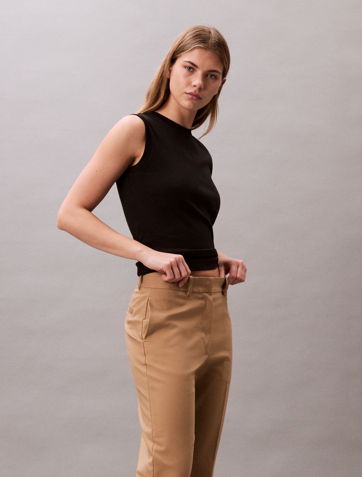 Cotton Stretch Straight Fit Chino Pants - Calvin Klein Women