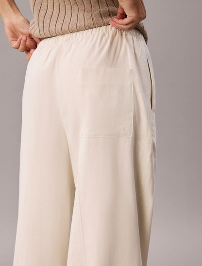 Linen Blend Drawstring Wide Leg Pants - Calvin Klein Women