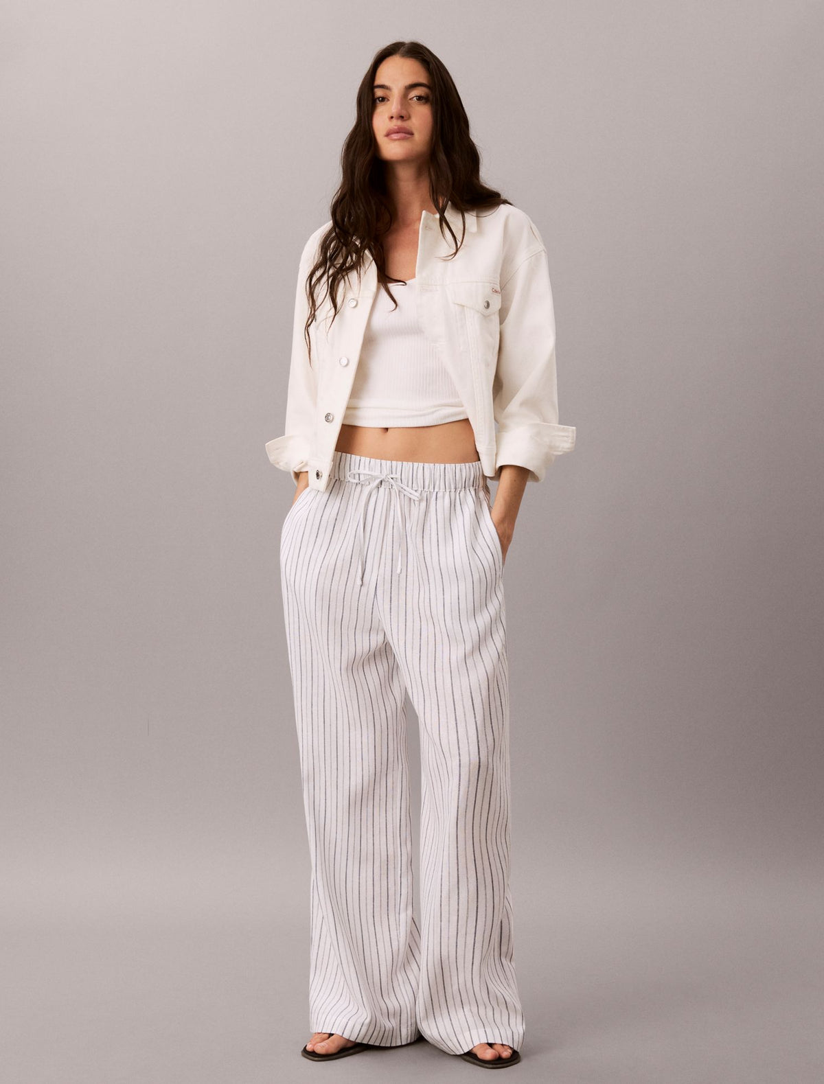 Linen Blend Pull-On Pants - Calvin Klein Women