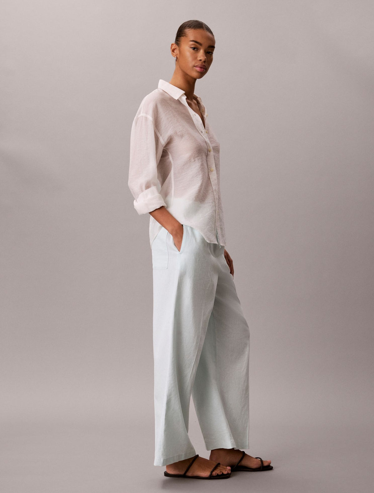 Linen Blend Pull-On Pants - Calvin Klein Women