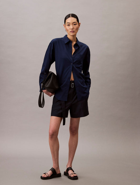 Wool Blend Herringbone Utility Shorts - Calvin Klein Women