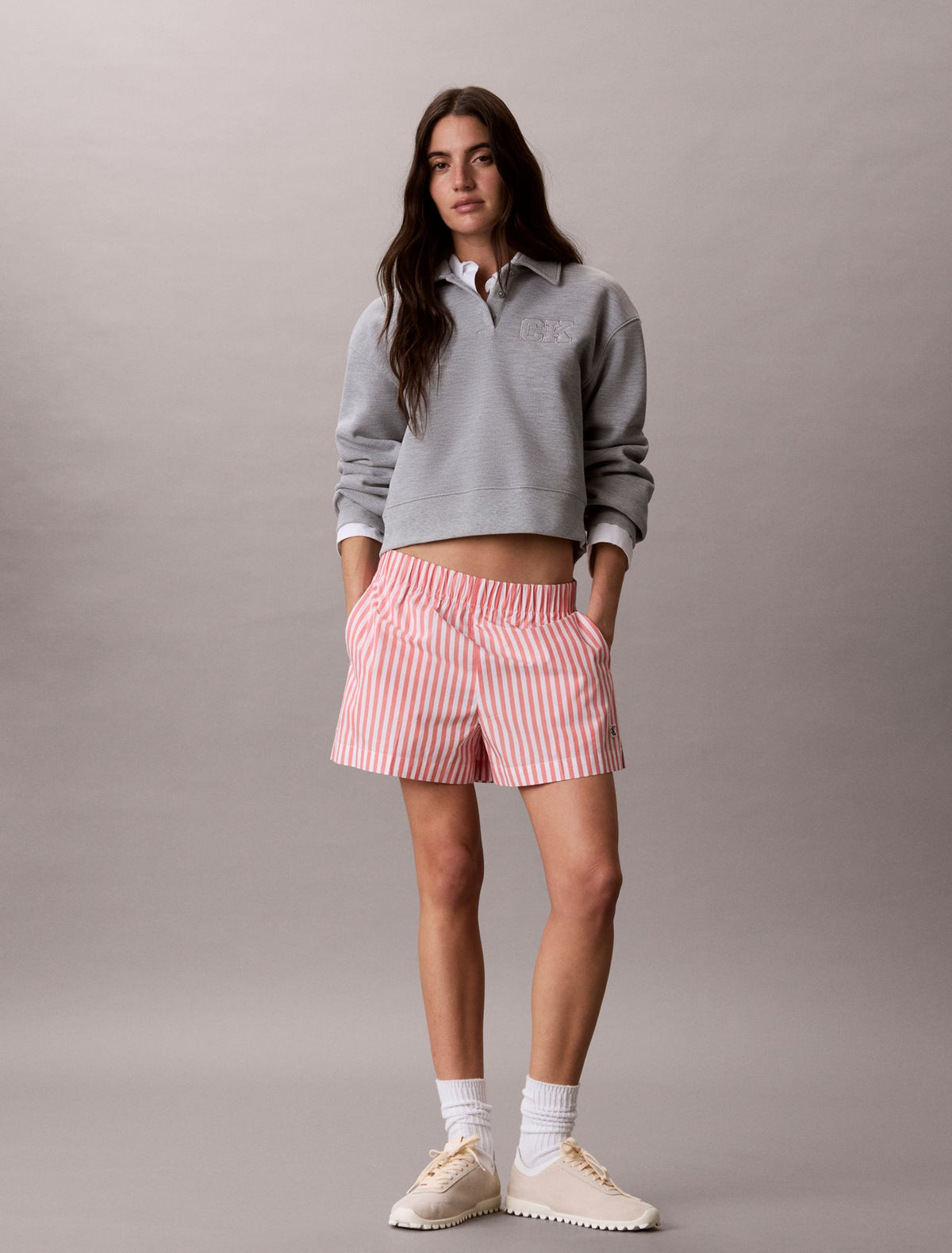 Cotton Poplin Stripe Shorts - Calvin Klein Women