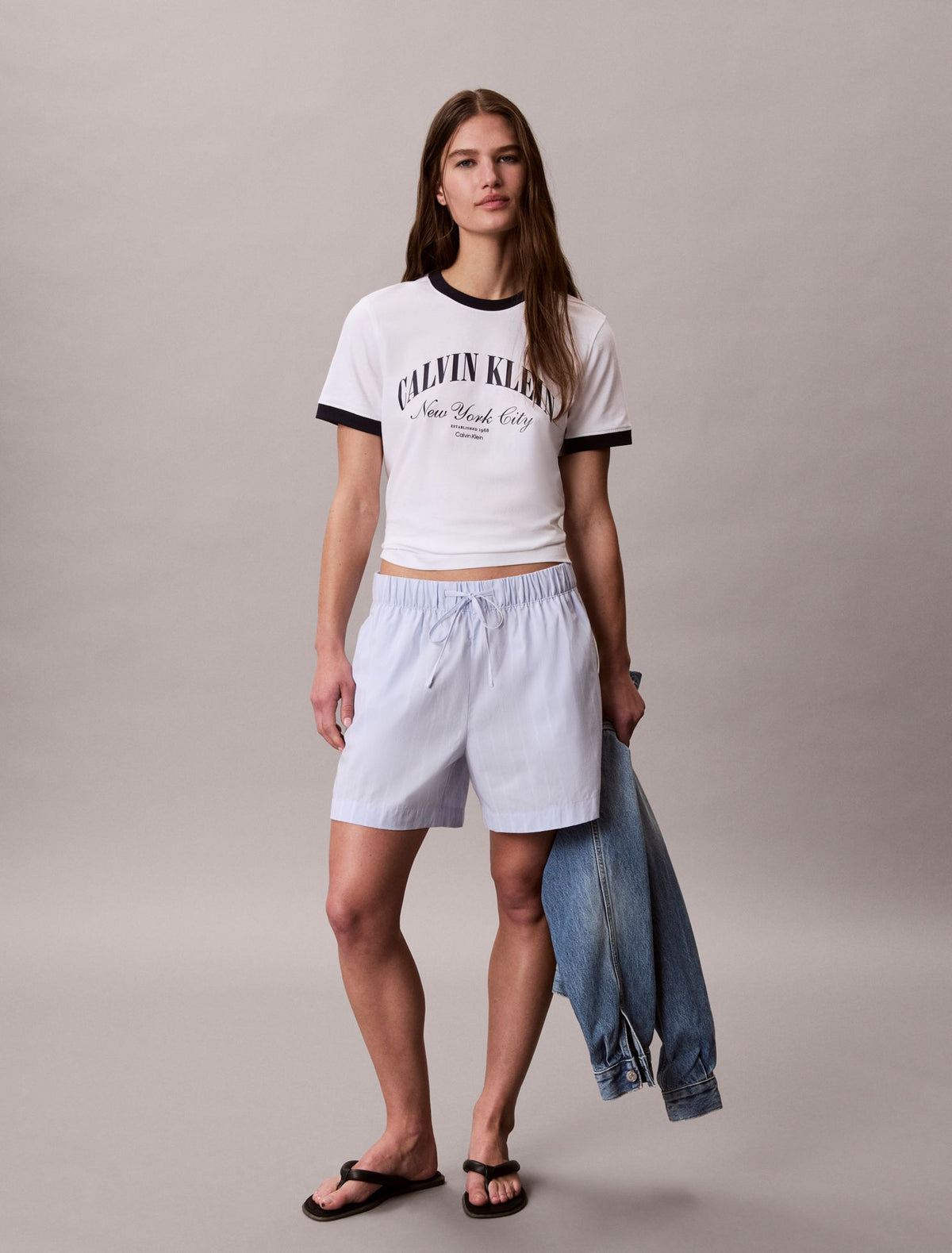 Cotton Poplin Stripe Boxer Shorts - Calvin Klein Women