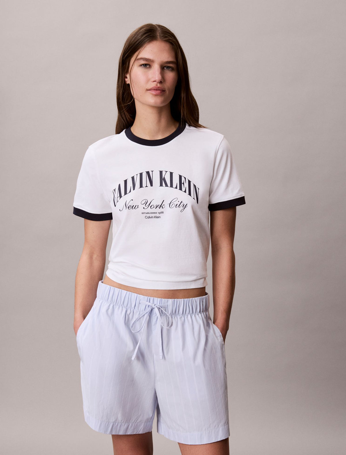 Cotton Poplin Stripe Boxer Shorts - Calvin Klein Women