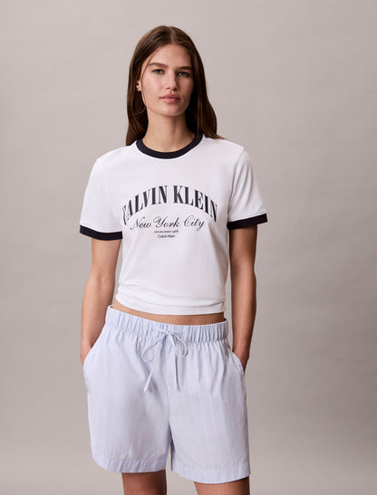Cotton Poplin Stripe Boxer Shorts - Calvin Klein Women