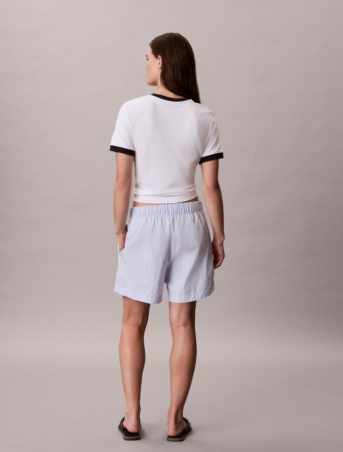 Cotton Poplin Stripe Boxer Shorts - Calvin Klein Women