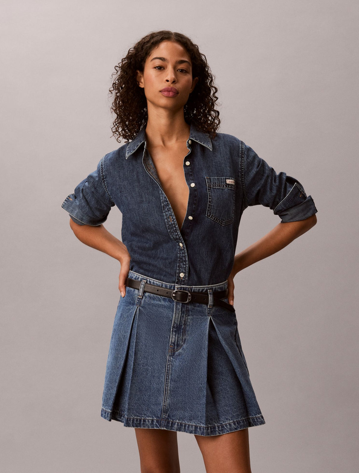 Pleated Denim Mini Skirt - Calvin Klein Women
