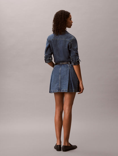 Pleated Denim Mini Skirt - Calvin Klein Women