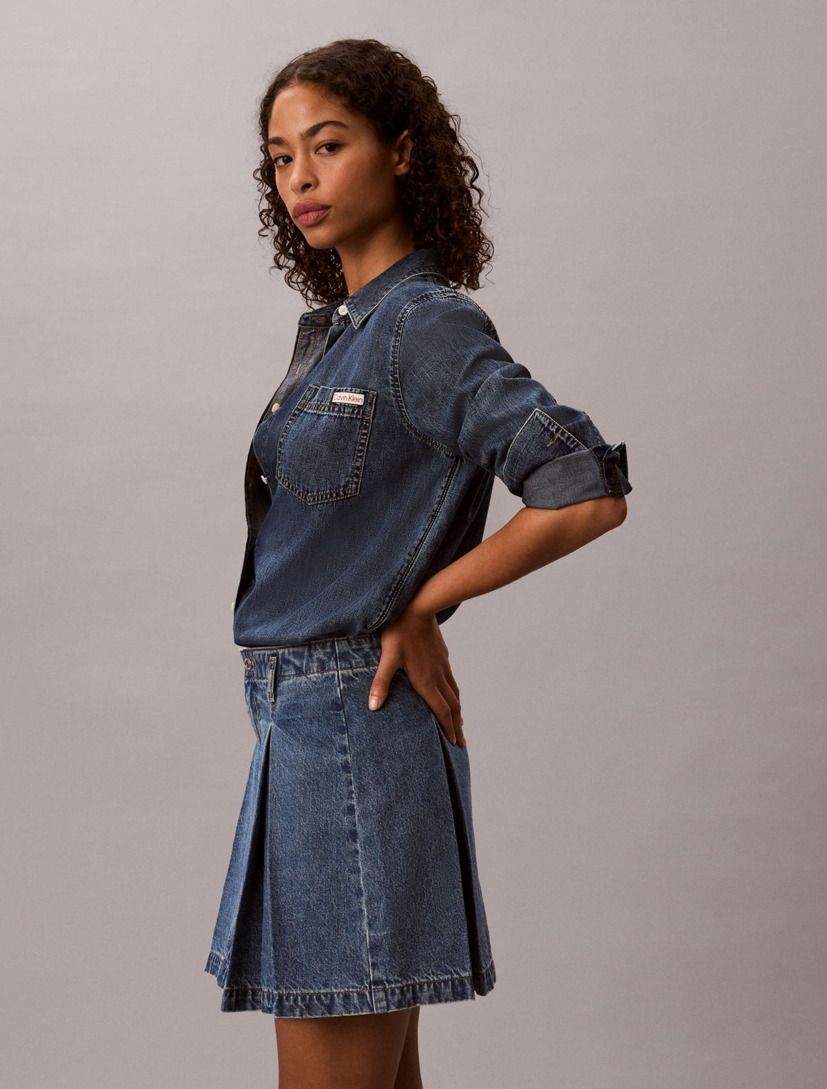 Pleated Denim Mini Skirt - Calvin Klein Women