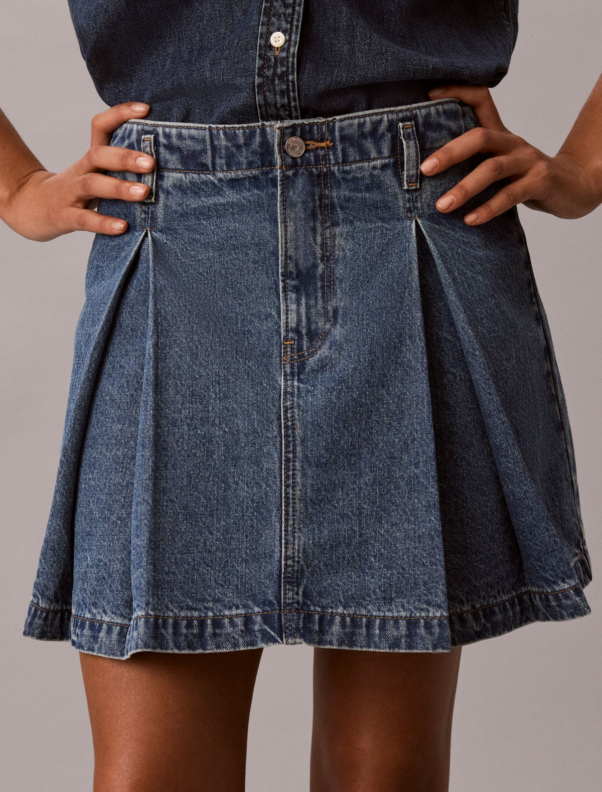 Pleated Denim Mini Skirt - Calvin Klein Women