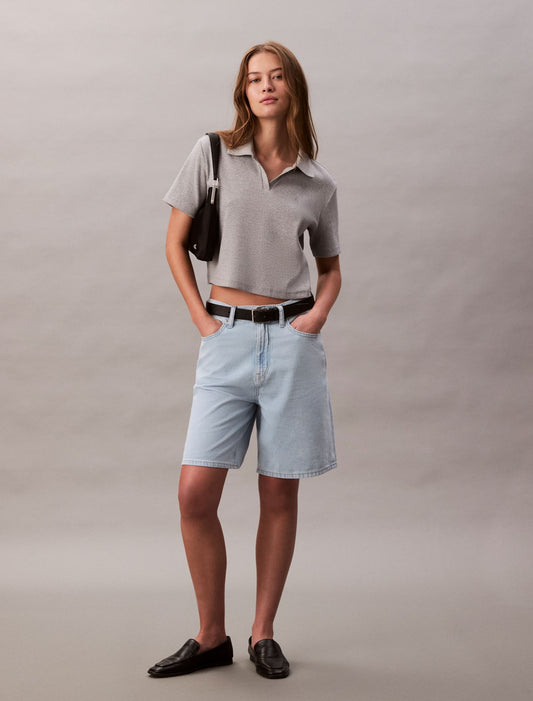 Linen Blend Relaxed Denim Bermuda Shorts - Calvin Klein Women