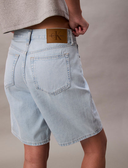 Linen Blend Relaxed Denim Bermuda Shorts - Calvin Klein Women