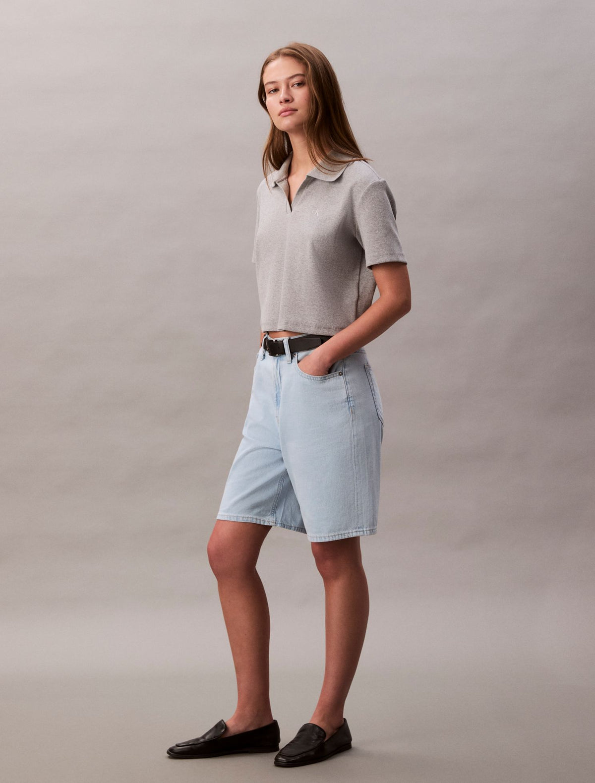 Linen Blend Relaxed Denim Bermuda Shorts - Calvin Klein Women