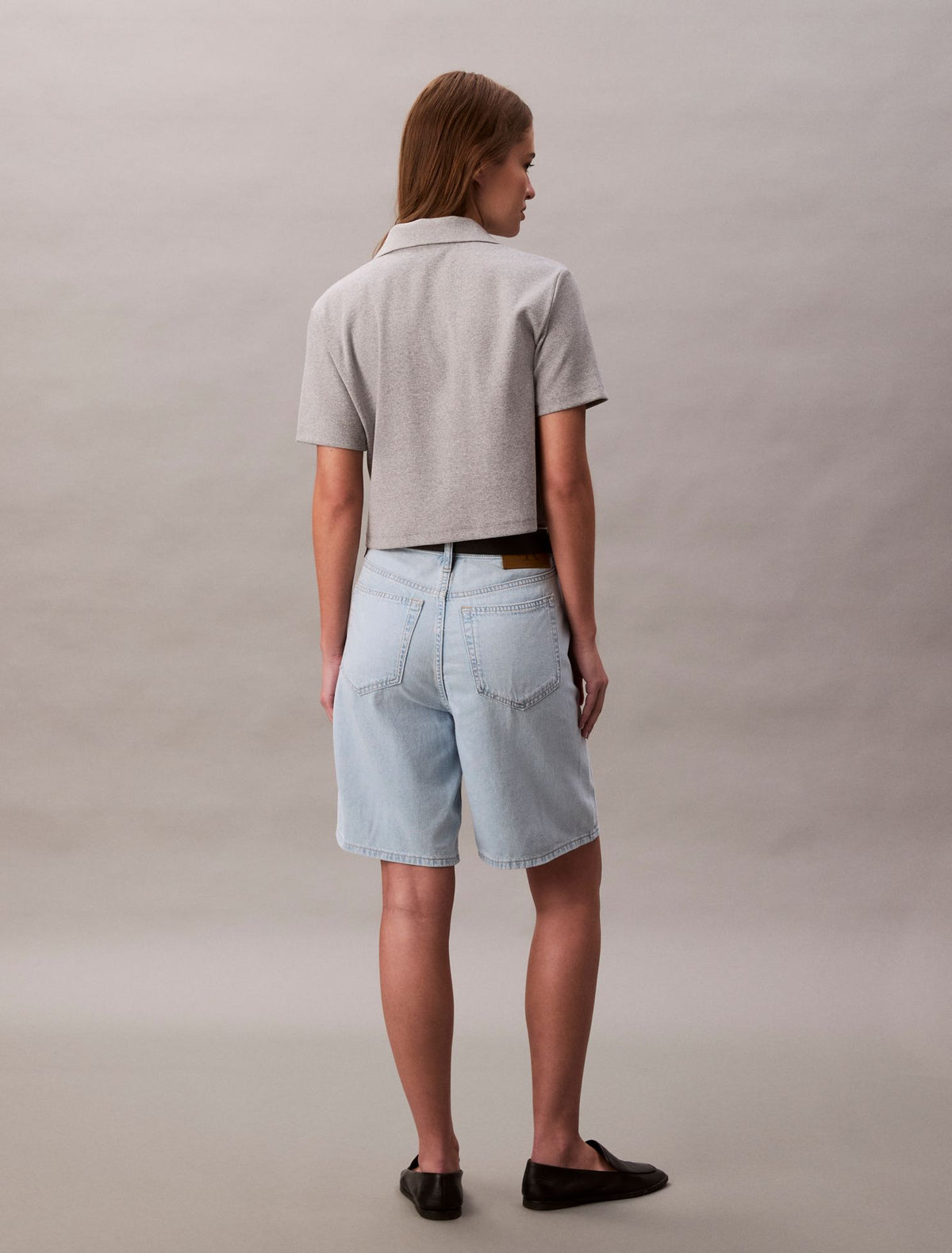 Linen Blend Relaxed Denim Bermuda Shorts - Calvin Klein Women