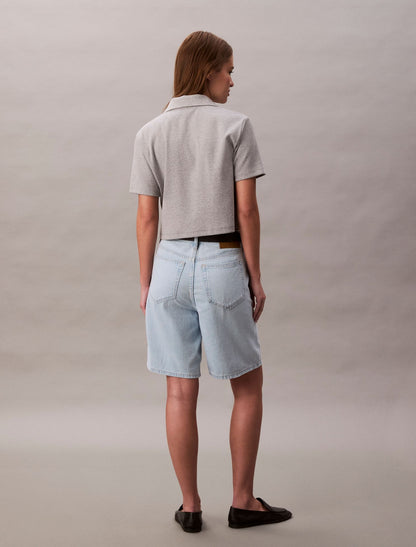 Linen Blend Relaxed Denim Bermuda Shorts - Calvin Klein Women