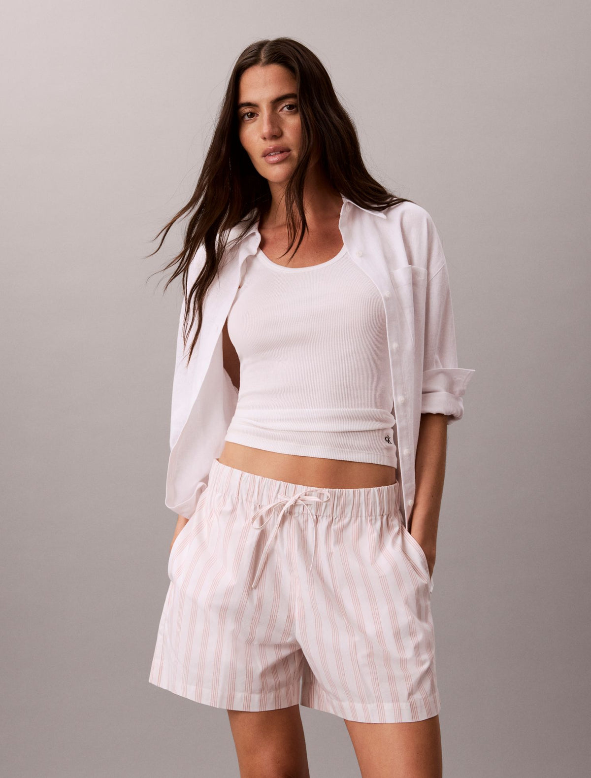 Cotton Poplin Stripe Boxer Shorts - Calvin Klein Women