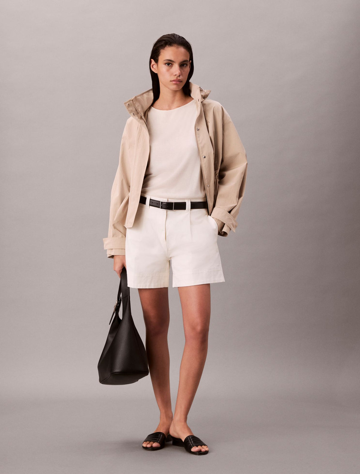 Cotton Stretch Twill Pleated Bermuda Shorts - Calvin Klein Women
