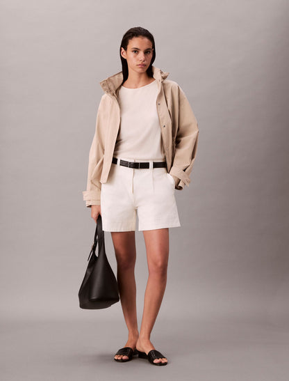 Cotton Stretch Twill Pleated Bermuda Shorts - Calvin Klein Women