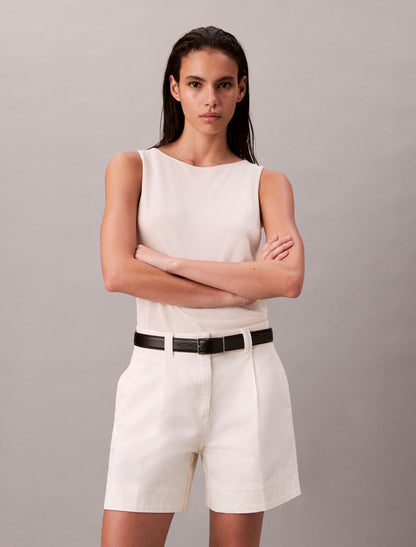 Cotton Stretch Twill Pleated Bermuda Shorts - Calvin Klein Women